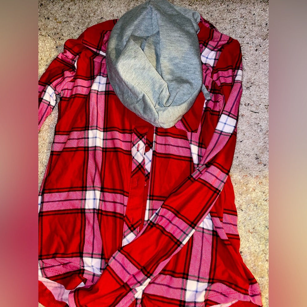 No Comment Plaid Button Up Hoodie Shirt